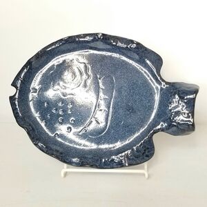 Rare Unique Hand Made Fish Shaped Blue Glazed Serving Platter / Decorative Plate